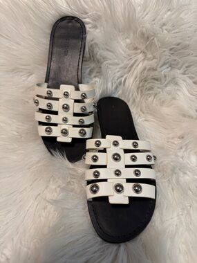 Marc Fisher White Studded Slide Sandals white silver studded  size 9M